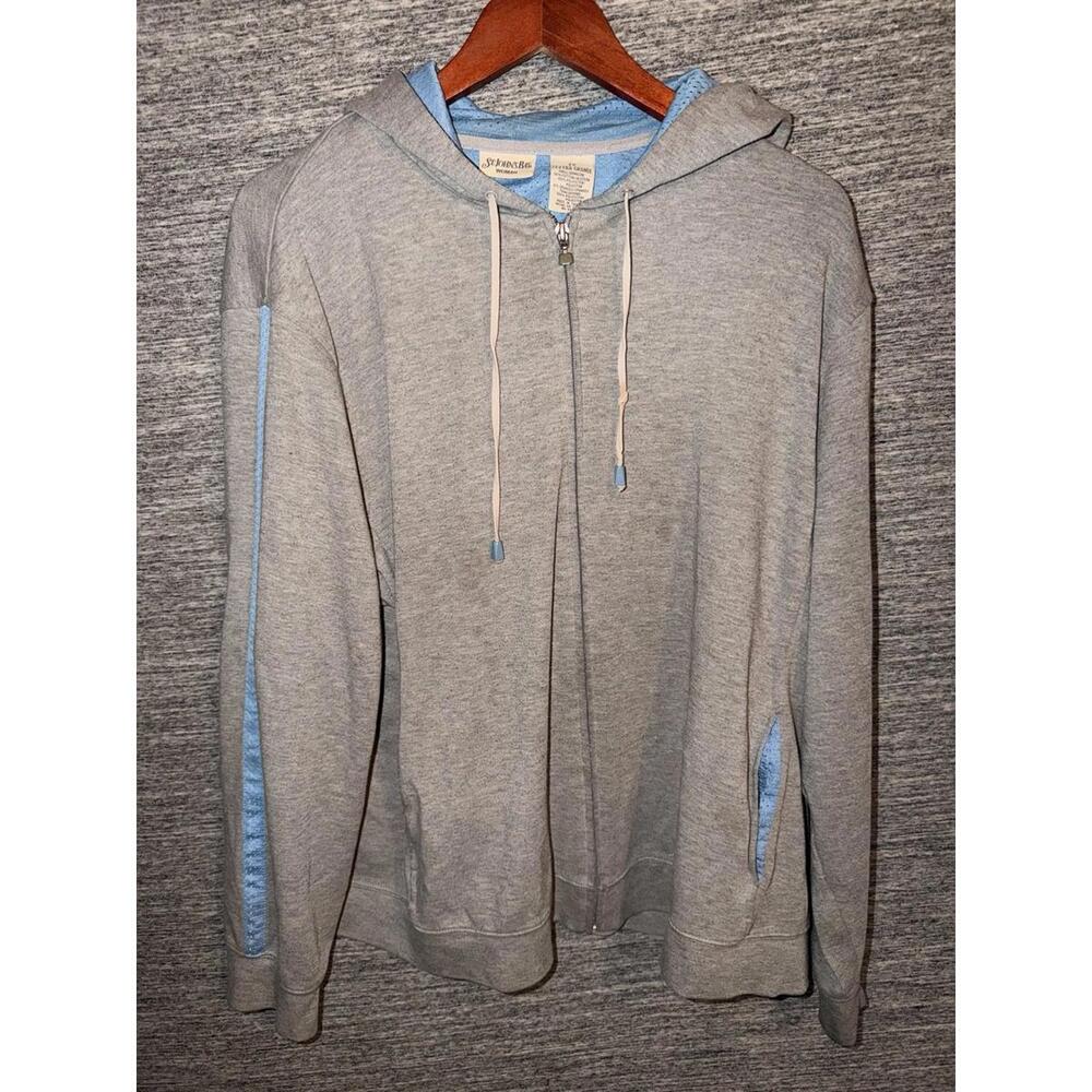 St. John's Bay Woman Zip Up Hoodie 2X Gray Blue Mesh Lined Athletic Sweatshirt